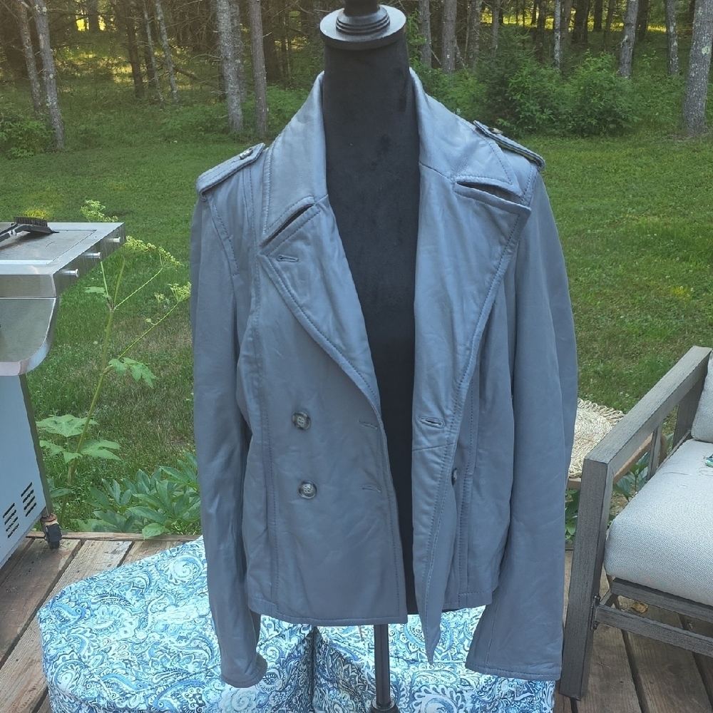 Armani Jeans Women's Gray Leather Jacket - Picture 2 of 12